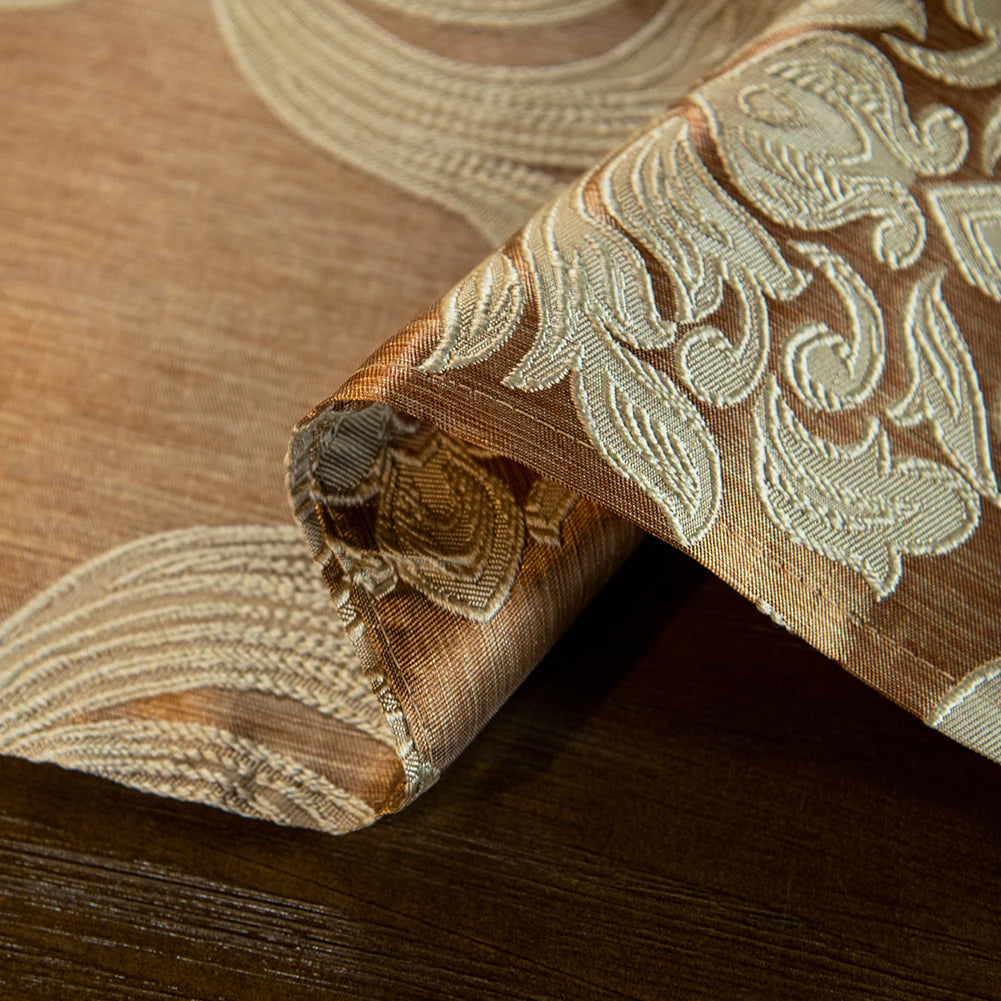 nappe décorative élégante motif floral marron beige doré tissu brodé relief maison runner table