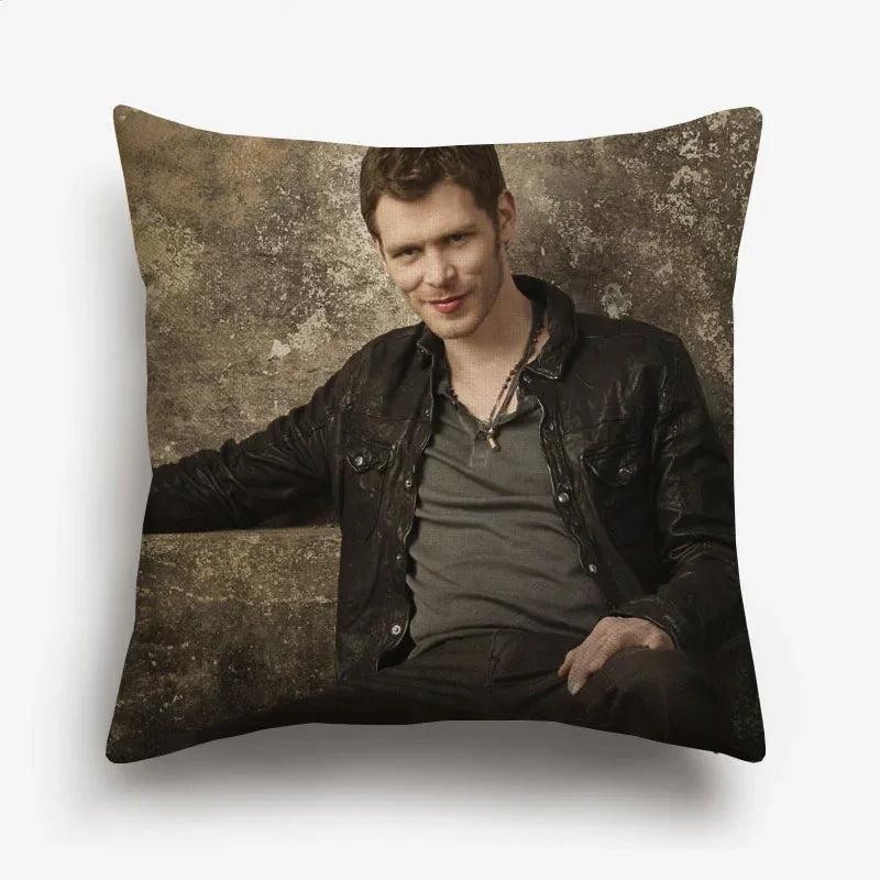 housse coussin décorative portrait acteur célèbre canapé salon moderne tissu polyester gris noir