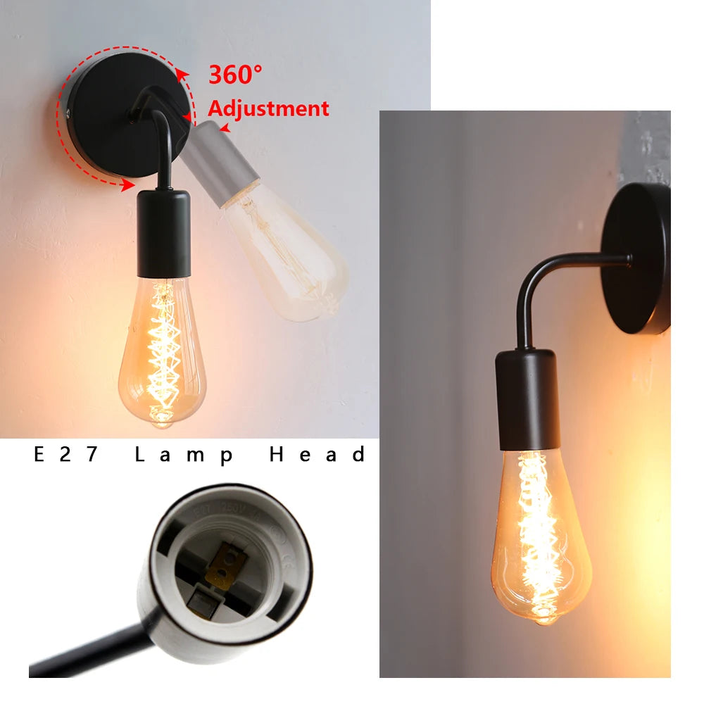 applique murale moderne fer noir fixée mur base E27 luminaire minimaliste chambre coucher entréeétude