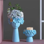 vase décoration buste féminin moderne fleurs artificielles couleurs variées blanc noir bleuclair crème grisfoncé