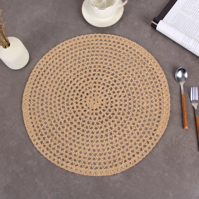 serviettes table rustiques lin beige clair motif géométrique naturel 38cm