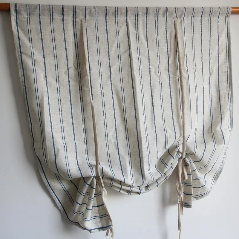 rideau occultant coton lin beige bleu rayures verticales classique maison fenêtre salon