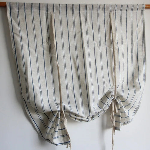 rideau occultant coton lin beige bleu rayures verticales classique maison fenêtre salon