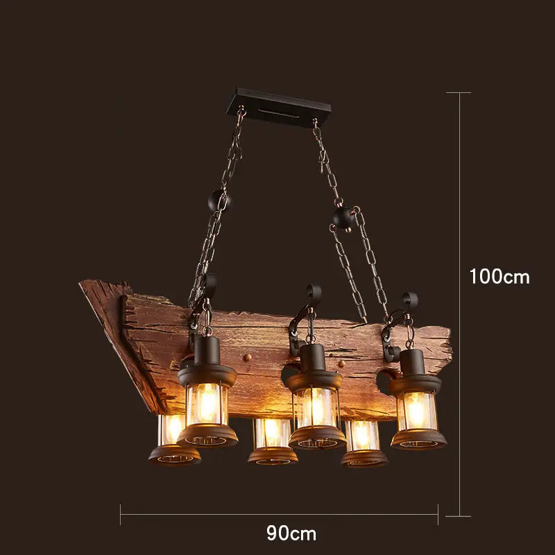 suspension lumineuse bois naturel ampoule filament industriel rustique verre translucide