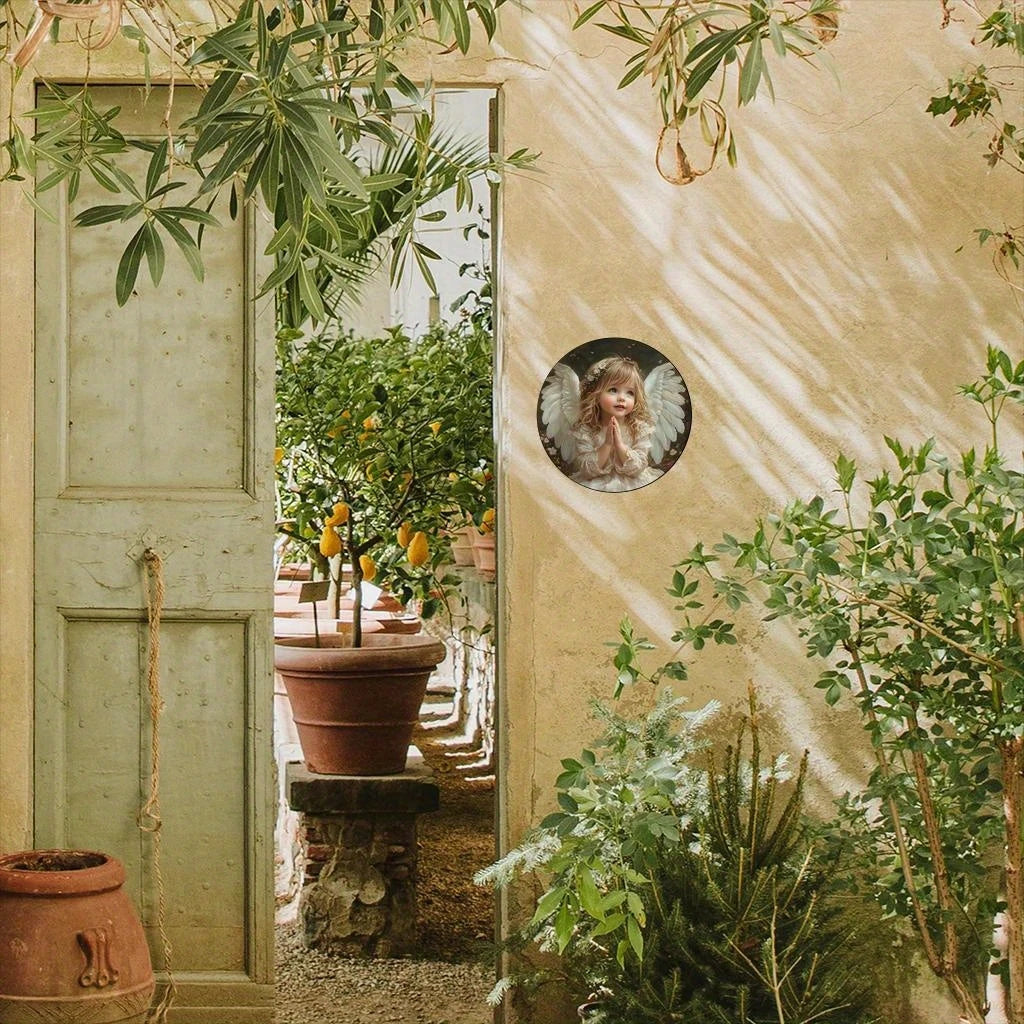 cadre mural classique ange petite fille couronne fleurs vêtements délicats bois beige romantiqueintérieur décoration