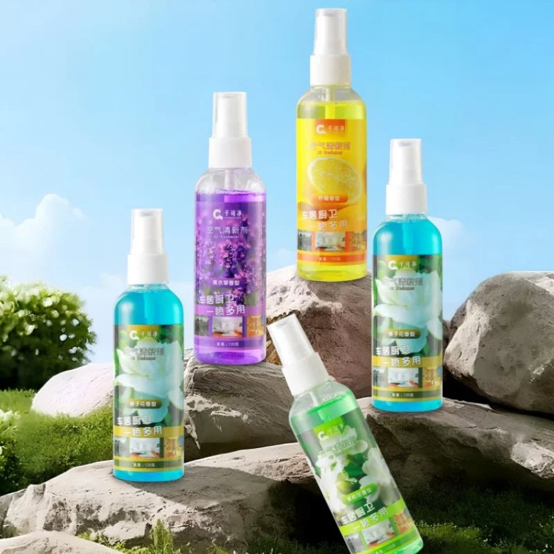 spray parfum fleurs imprimées bouteille transparente moderne orange jaune vert bleu violet lavender jasmine