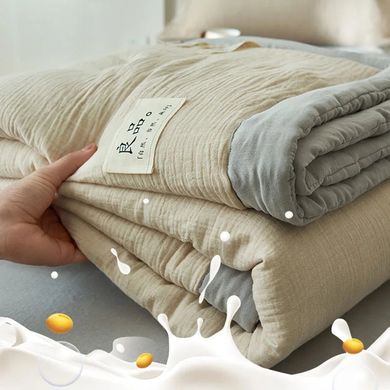 couette d'été coton polyester double couche beige gris légèrement ridée japonaise 150x200cm 180x200cm 200x230cm