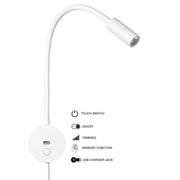 Lampe de chevet blanche à brancher avec variateur tactile LED et chargeur USB pour chambre