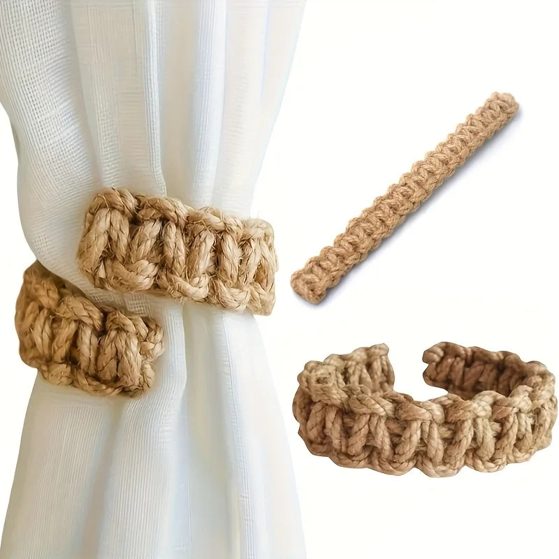 anneaux rideau tissés main texture tordue artisanal beigeclair decoration intérieure bohème rustique fixations rideau