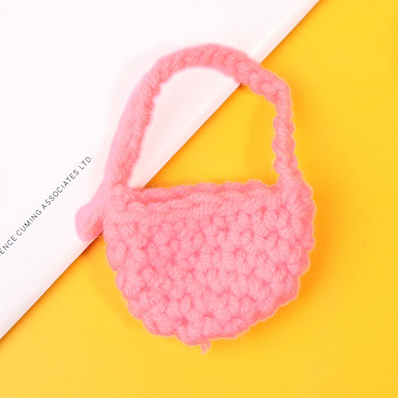 sac main miniature blanc marron texture tissée poignées détachables accessoire poupée classique simple 12