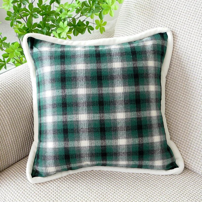 taies d'oreiller patchwork carreaux écossais moderne vert foncé blanc maison adhésif coussin polyester respectueux