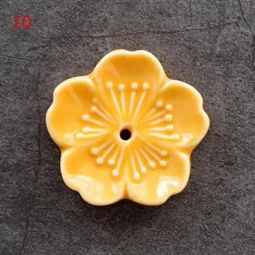 support bâtonnets encens fleurs stylisées artisanal rose bleu vert jaune blanc
