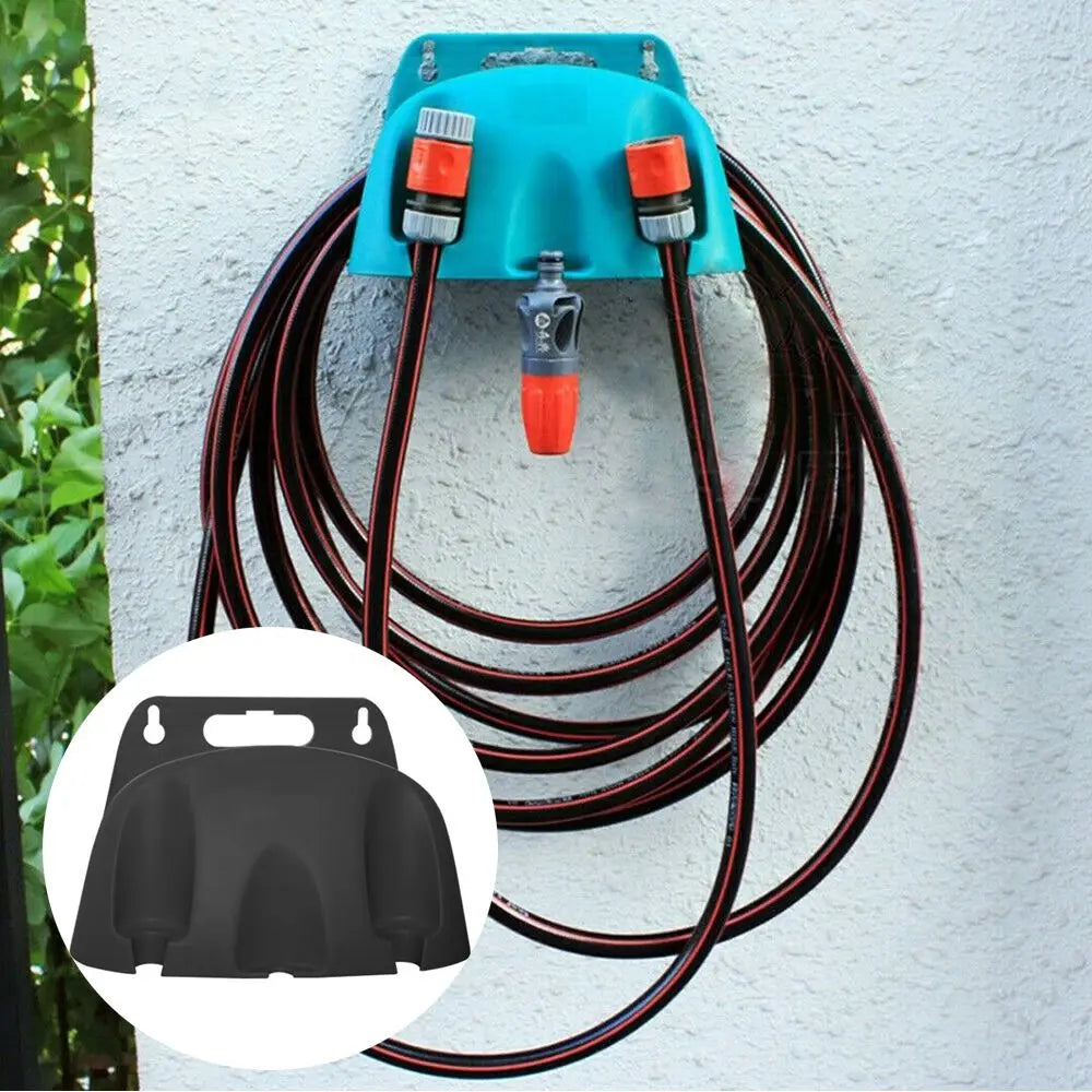 support mural tuyau arrosage rangement jardin noir orange fonctionnel fixations trou vis plastique