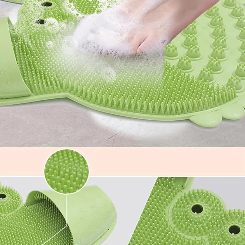 brosse bain moderne bleu vert grenouille adhésif bristles pointus pratique