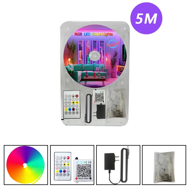 ruban led néon multicolore synchronisation bluetooth étanche décoration intérieure extérieure moderne télécommande adaptateur