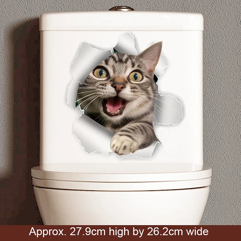sticker mural 3d chaton orange gris opale adhésif salle bain décoration animaux