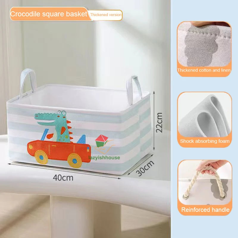 paniers rangement pliant tissu lin motif animaux moderne poignées corde rangement jouets chambre
