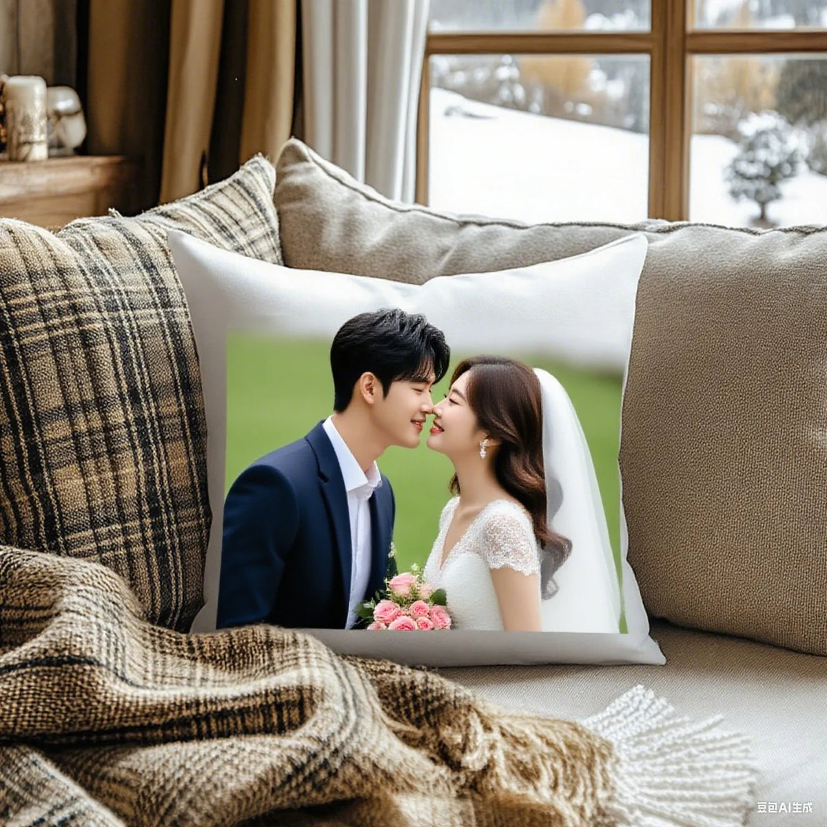 housse coussin personnalisable moderne motif photo blanc polyester lisse opaque lit chambre decoration