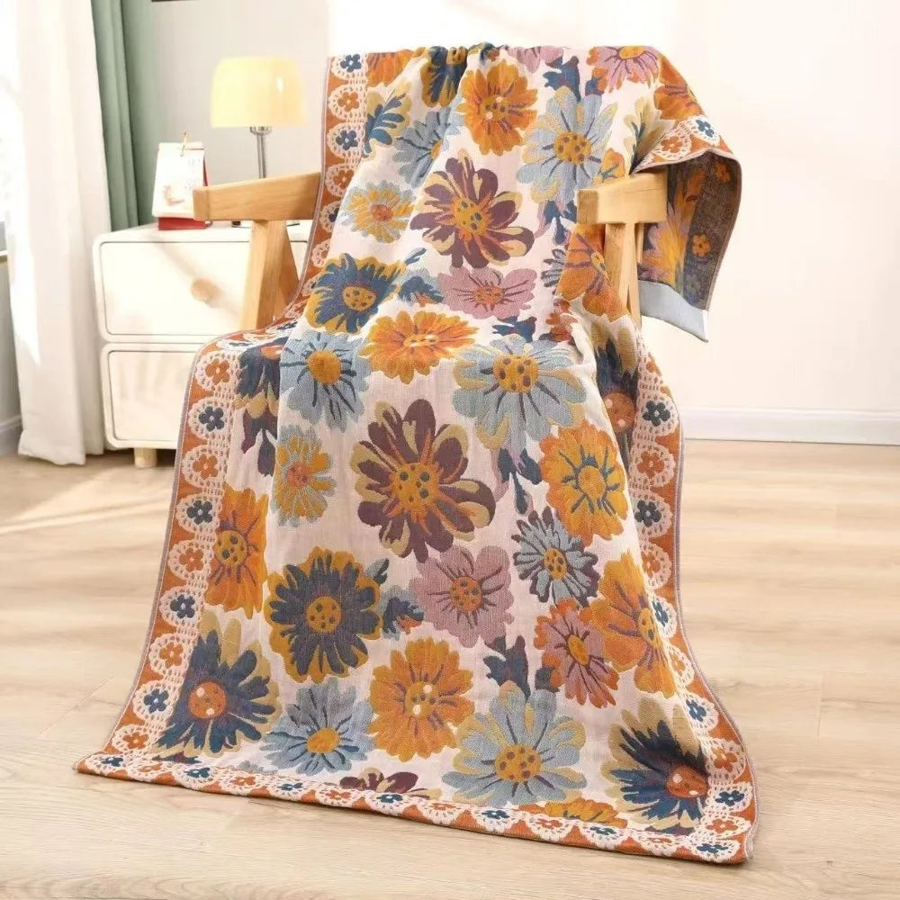 serviette bain multi couches imprimée double face moderne fleurs animaux papillons multicolore opaque années