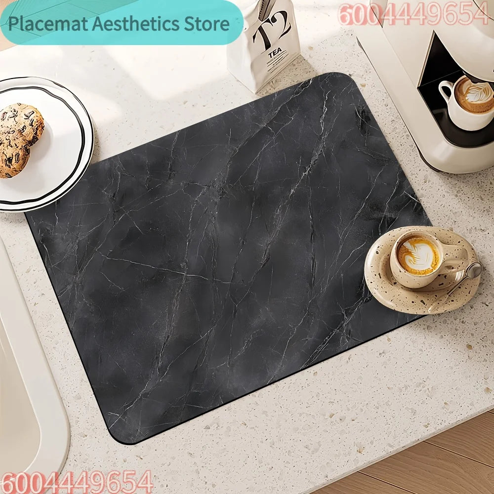 tapis protection antipoussière marbre noir durable cuisine rectangle polyester moderne