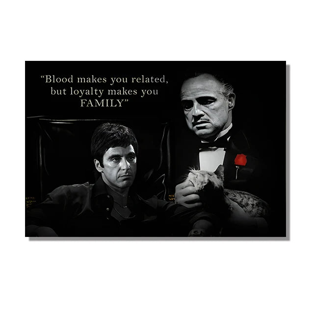 tableau noir blanc rouge citation film tony montana don corleone décoration intérieure affiche art