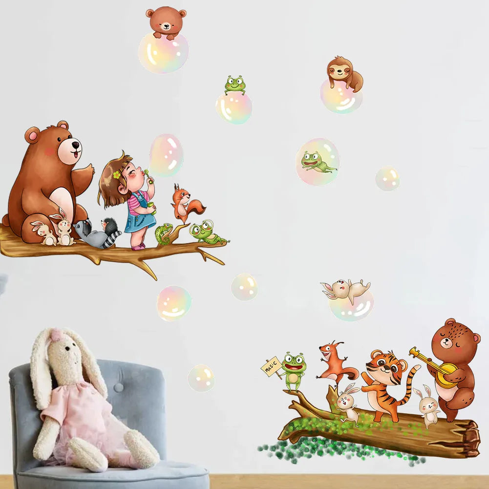stickers muraux multicolores dessins animés cartoon adhésifs personnages boissons bulles colorées deco maison salon
