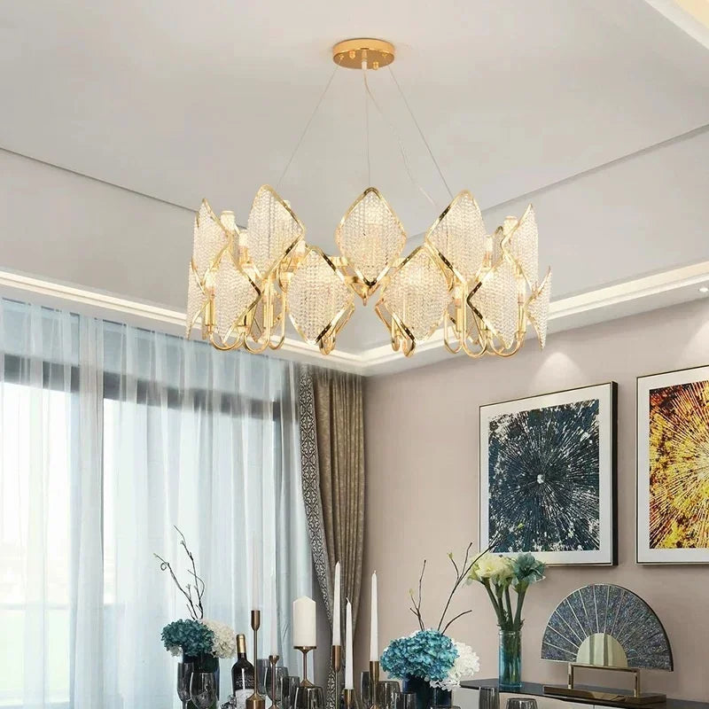 lustre moderne doré diamantées transparent salon led élégant chambre suspension