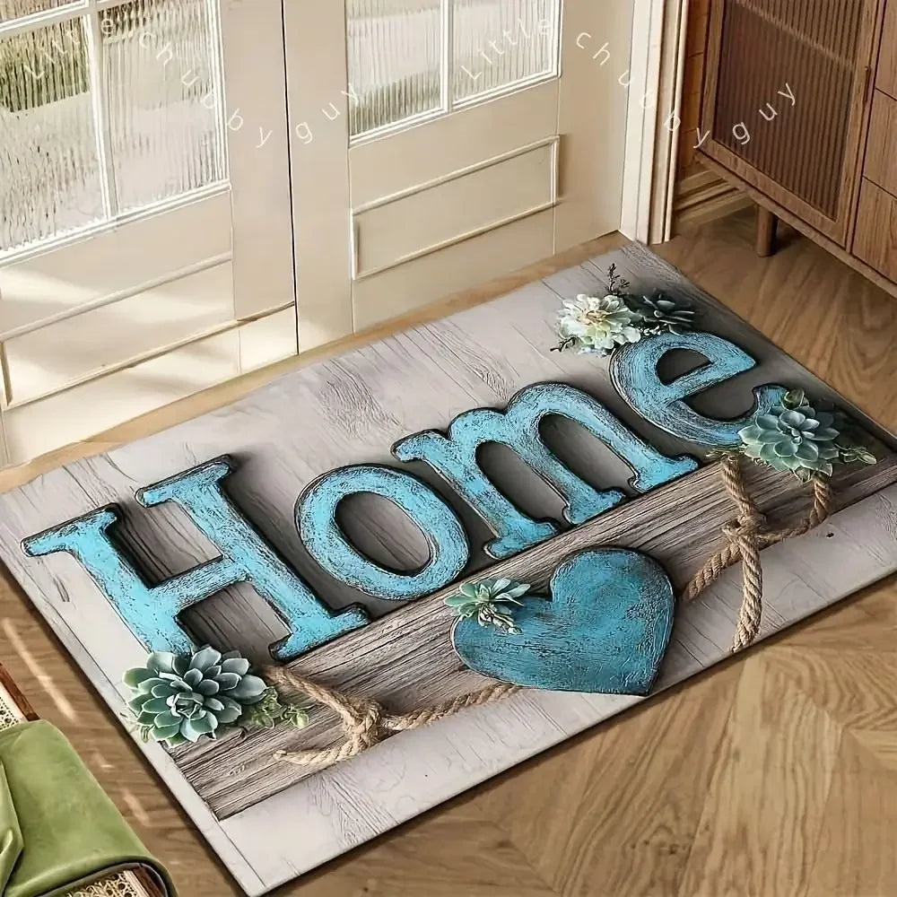 tapis moderne floral relief vert foncé rose blanc entrée bain lettres cœur feuilles