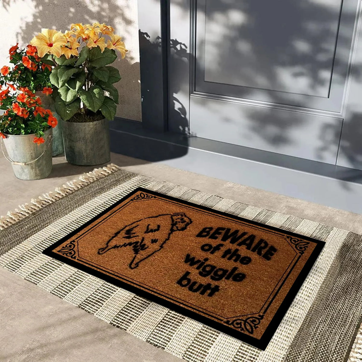 tapis sol antidérapant caoutchouc marron chien humoristique porte garage exterior résistant