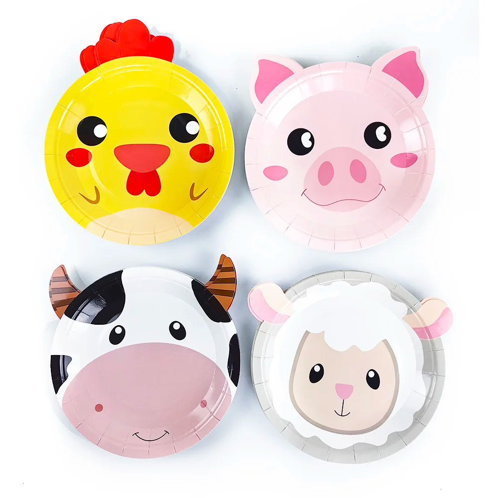 vaisselle jetable animaux ferme assiettes gobelets serviettes papier décorations anniversaire fête enfant multicolore