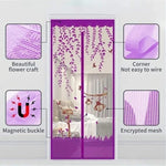 rideau porte violet bleu moderne fleurs feuilles oiseaux translucide clous dorés 90x210cm