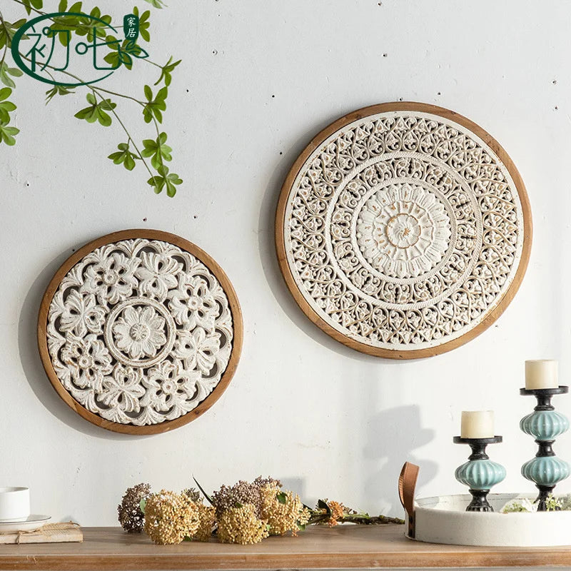 décoration murale bois blanc motif floral relief vintage bohème rustique tasse fleurs séchées bougie
