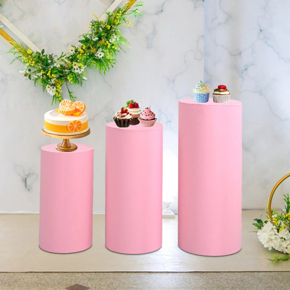 supports présentation desserts tissu couleurs modernes mariage fêtes uni minimalistes
