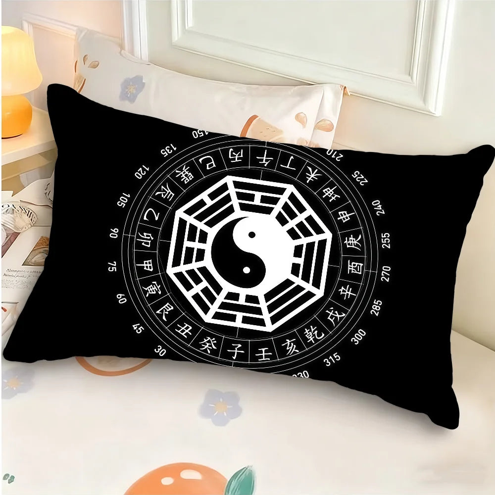 housse coussin yin yang symbole chinois noir minimaliste 100 polyester double face 30x30cm 40x40cm
