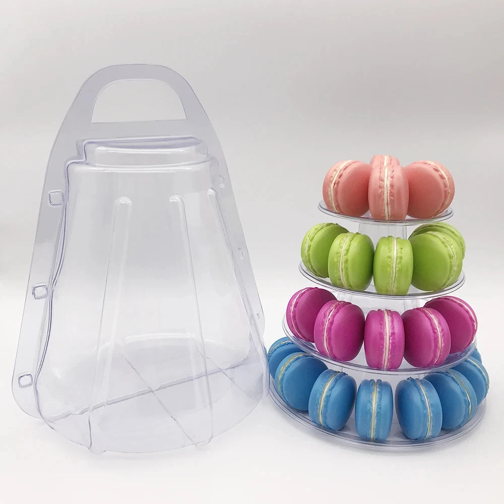 présentoir macarons plastique transparent moderne élégants socle trois niveaux cloche anse