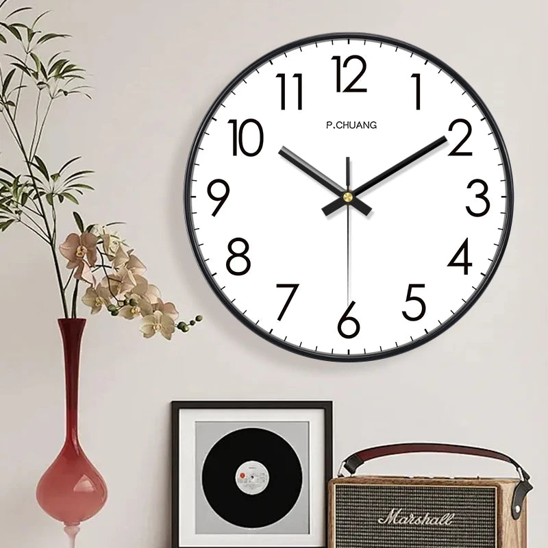 horloge murale quartz aiguille noir blanc simple facile lecture minimaliste sans tic tac moderne