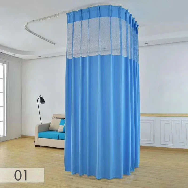rideau séparation médical tissu plissé bleu vert rose jaune blanc opacité transparente tringle métal