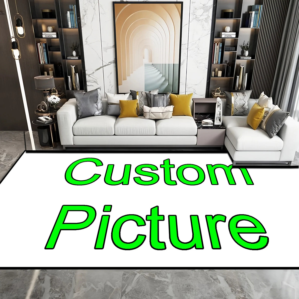 tapis personnalisé moderne rectangle blanc vert flocage caoutchouc géométrique polyester