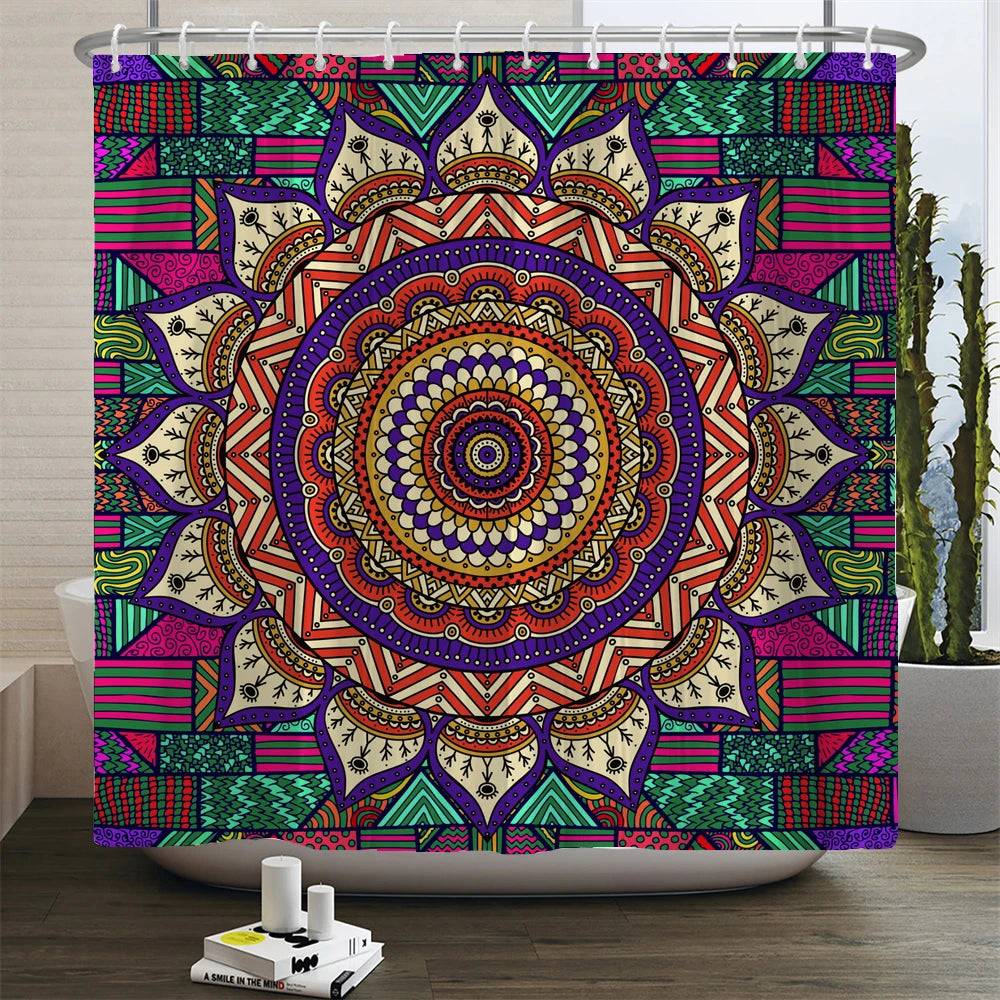 rideau douche boho multicolore fleurs mandalas geometrique opaque polyester respectueux environnement
