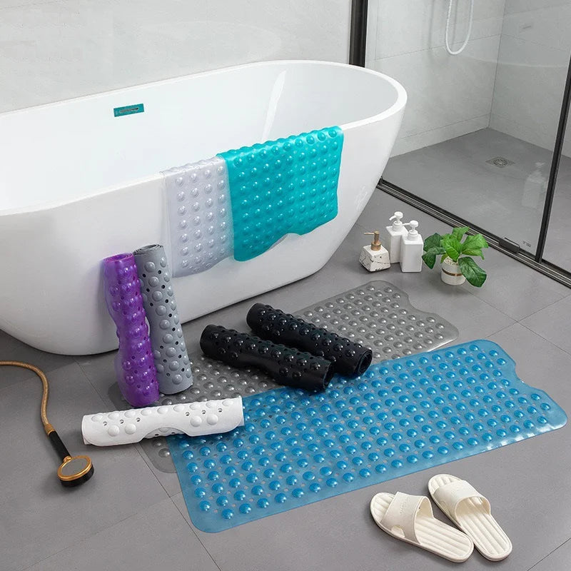 tapis bain moderne bleu translucide bulles massage adhésif antidérapant efficace