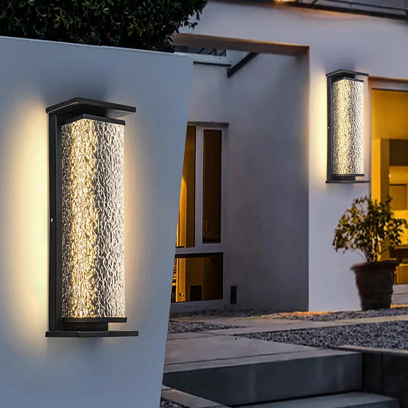applique murale contemporaine led noire effet verre strié ip65 35cm 16cm 12cm