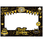 cadre photo noir doré guirlandes happy birthday party time smile festive