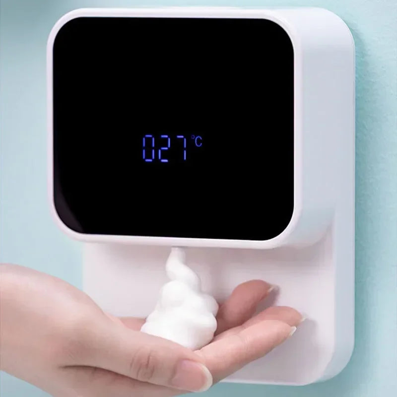 distributeur savon liquide automatique blanc mat moderne adhésif tête distribution bouton déclenchement