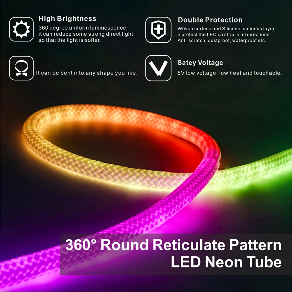 tubes led néon multicolore réticulé modernes 5v 50leds/m télécommande vis fixations divertissement domicile