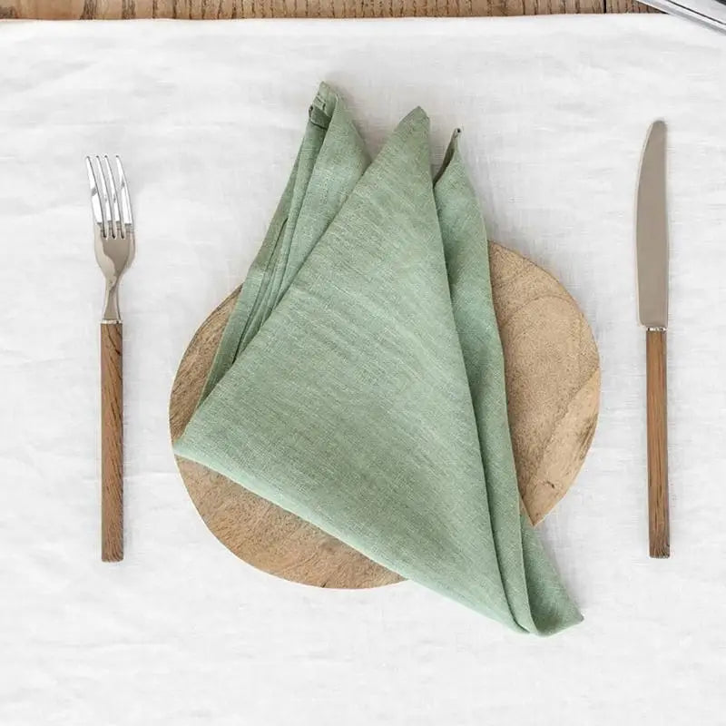 serviettes tissu lin naturel classiques blanc vert bleu clair rose pâle marron respectueux environnement