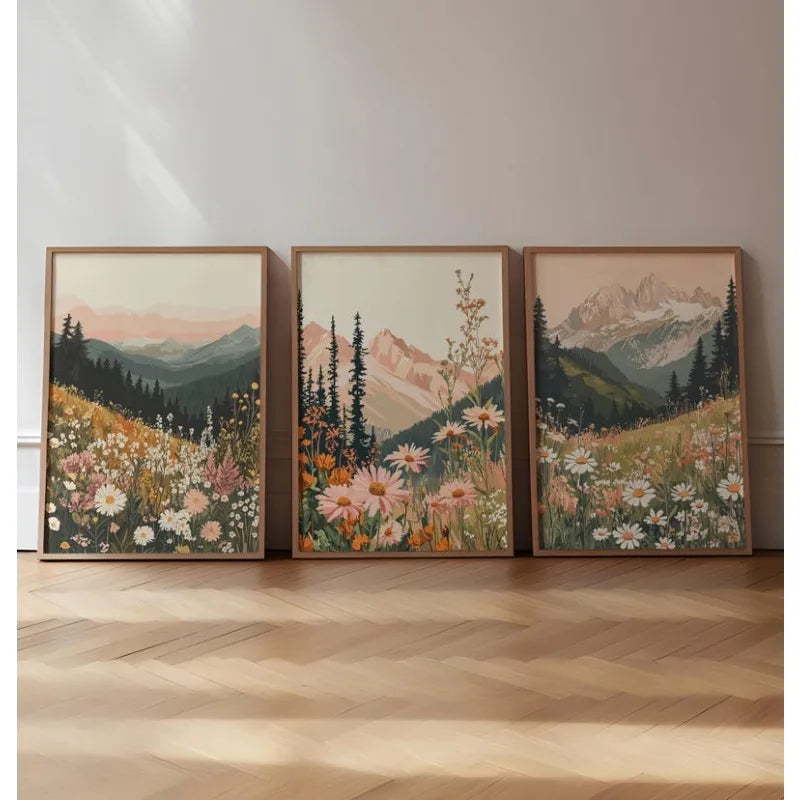 affiches paysages fleurs sauvages montagnes moderne sans cadre toile impression encre imperméable chambre salon