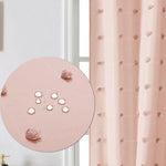 rideau douche moderne motif floral pompons vert clair rose noir crochets