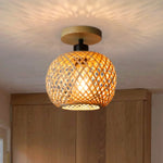 lampe suspendue tissage bambou moderne rustique naturel noir étain E26 E27