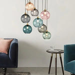 Suspension lumineuse moderne rose gris bleu ampoules intégrées texture granulée chambre salon