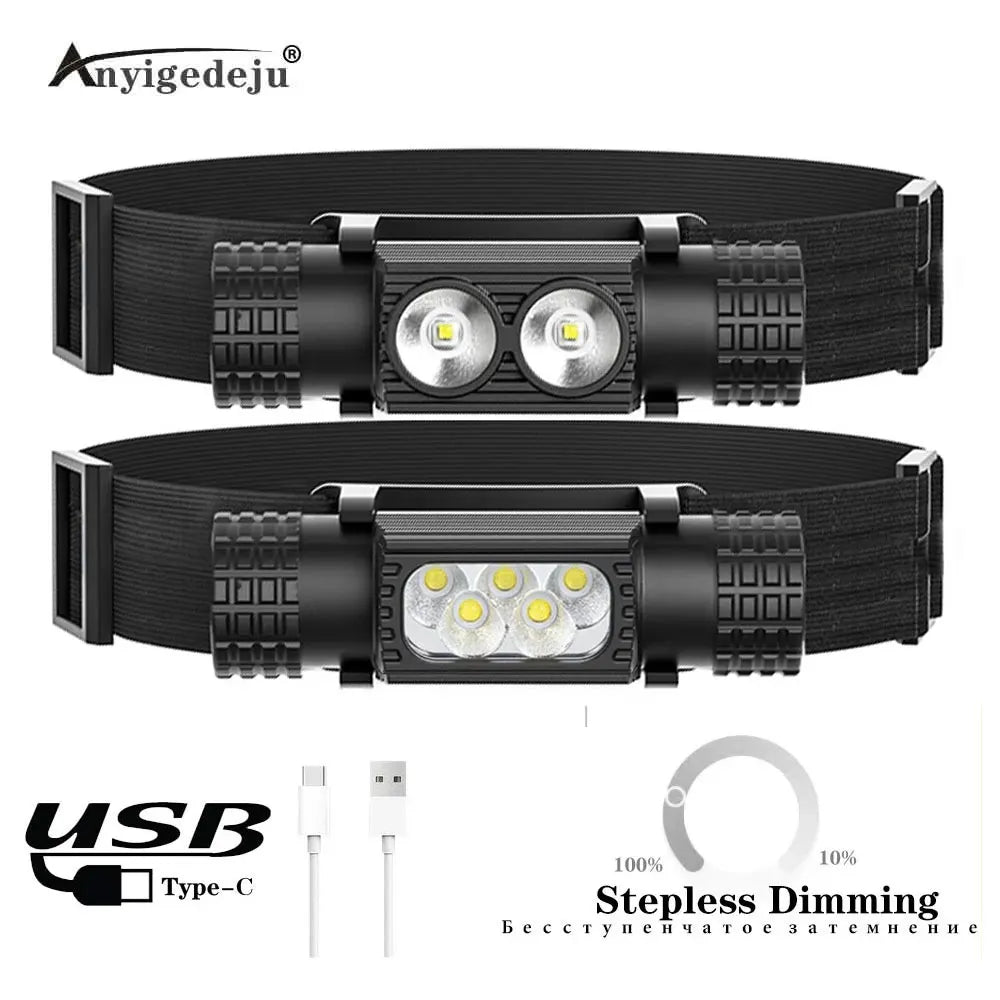 lampe frontale rechargeable led 18650 batterie ipx4 camping pêche chasse usb type